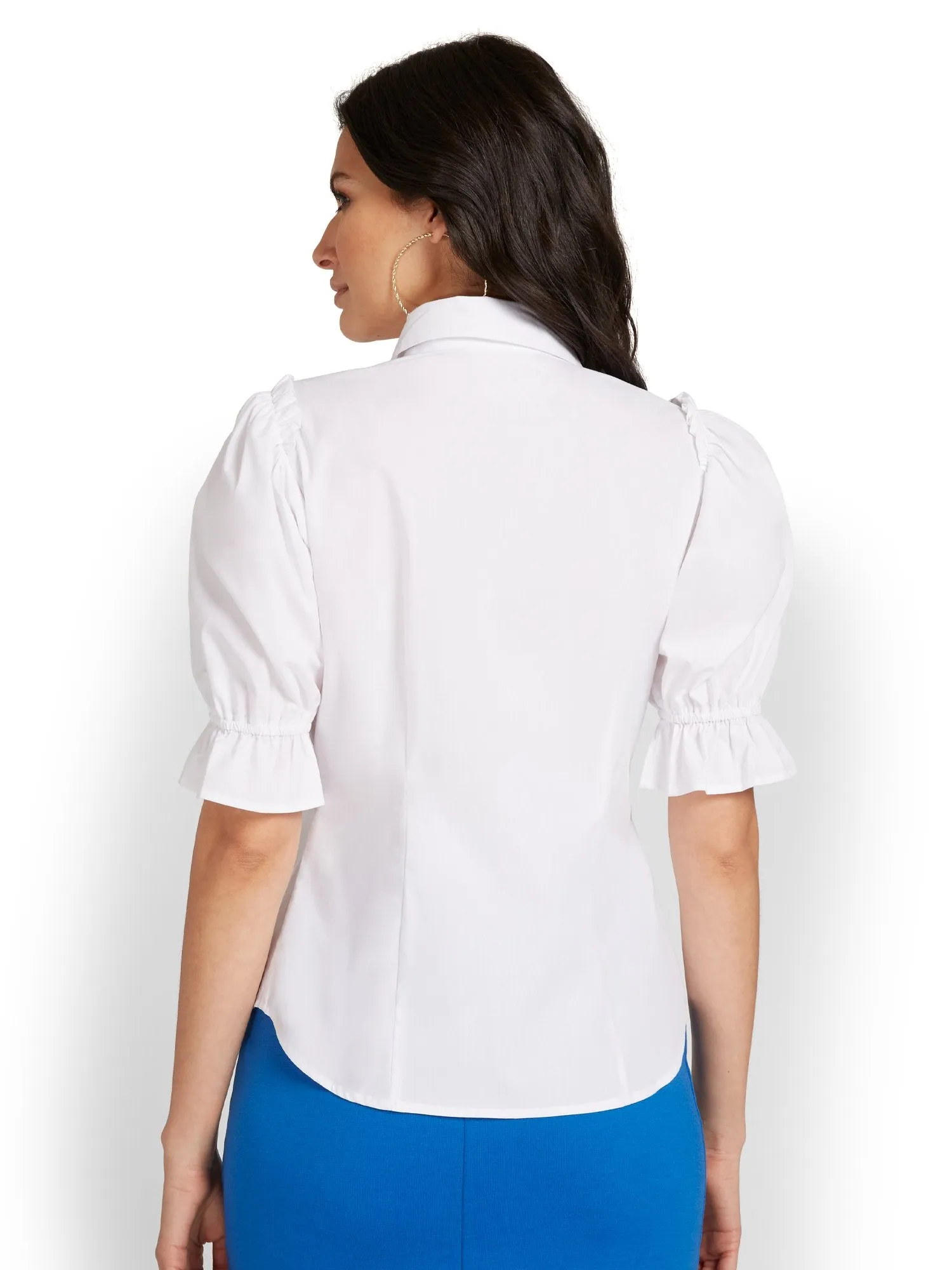 Puff-Sleeve Crest Button Top