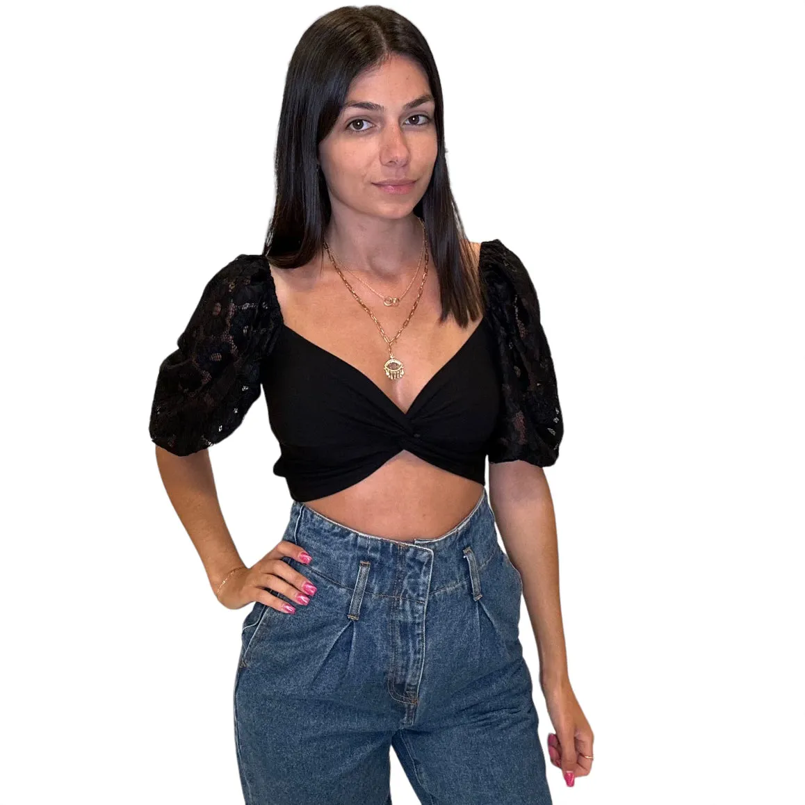 Puff Sleeve Lace Crop Top