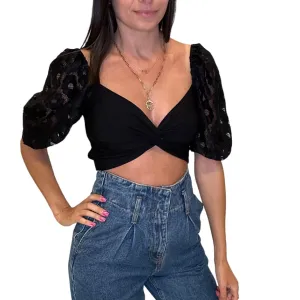 Puff Sleeve Lace Crop Top