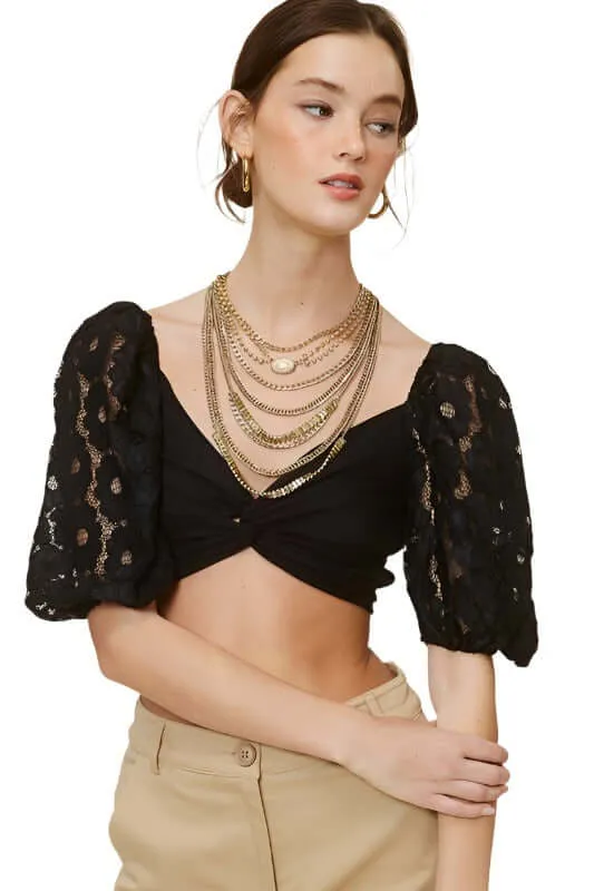 Puff Sleeve Lace Crop Top