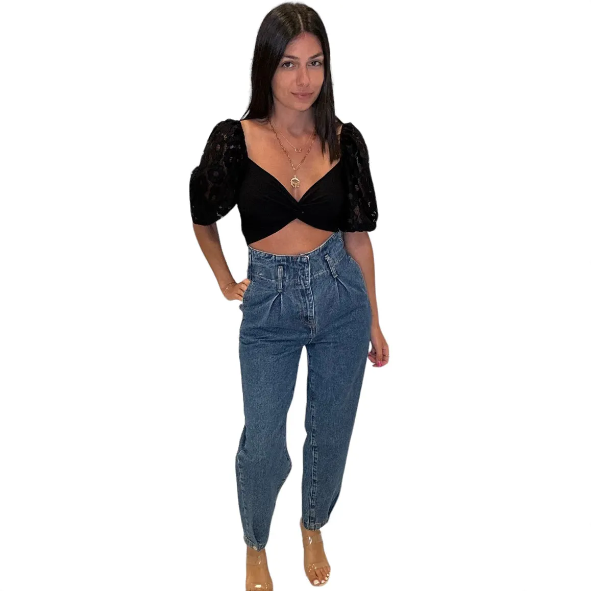 Puff Sleeve Lace Crop Top