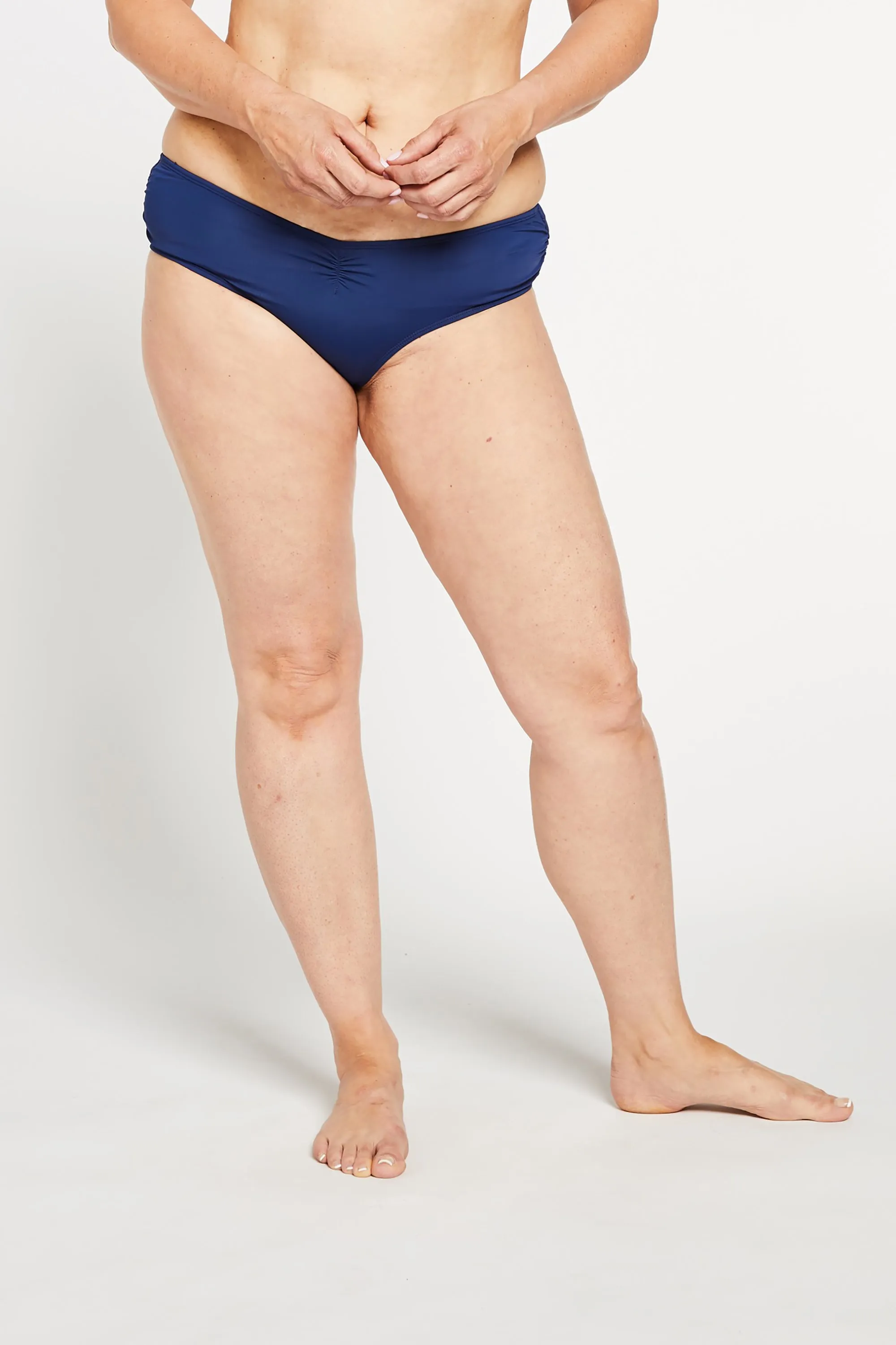 "The TJ" Ruched Cheeky Bikini Bottom in Ocean Navy