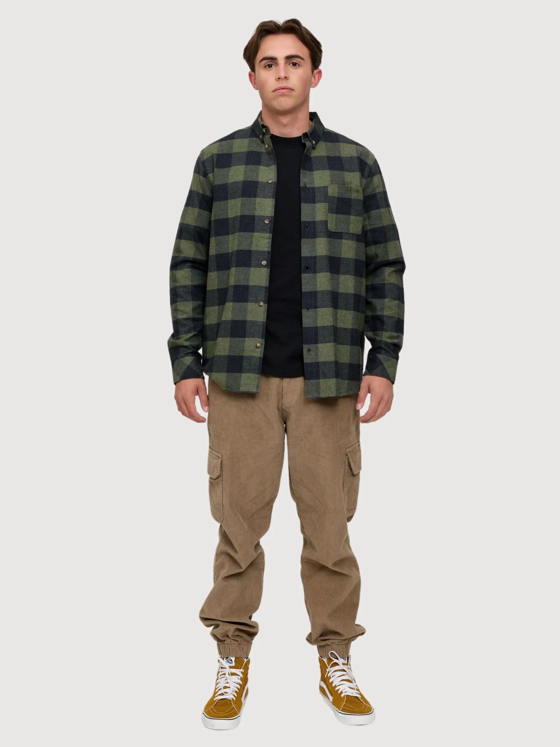 Redcar Men Shirt Mushroom/Black Mel | Mazine