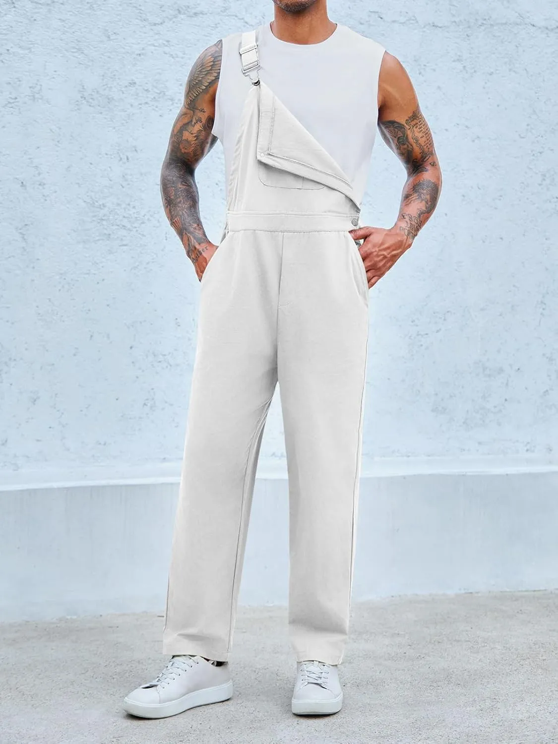 Runcati Men's Bib Overalls Cotton Relaxed Fit Pants Fashion Workwear Jumpsuit with Pockets