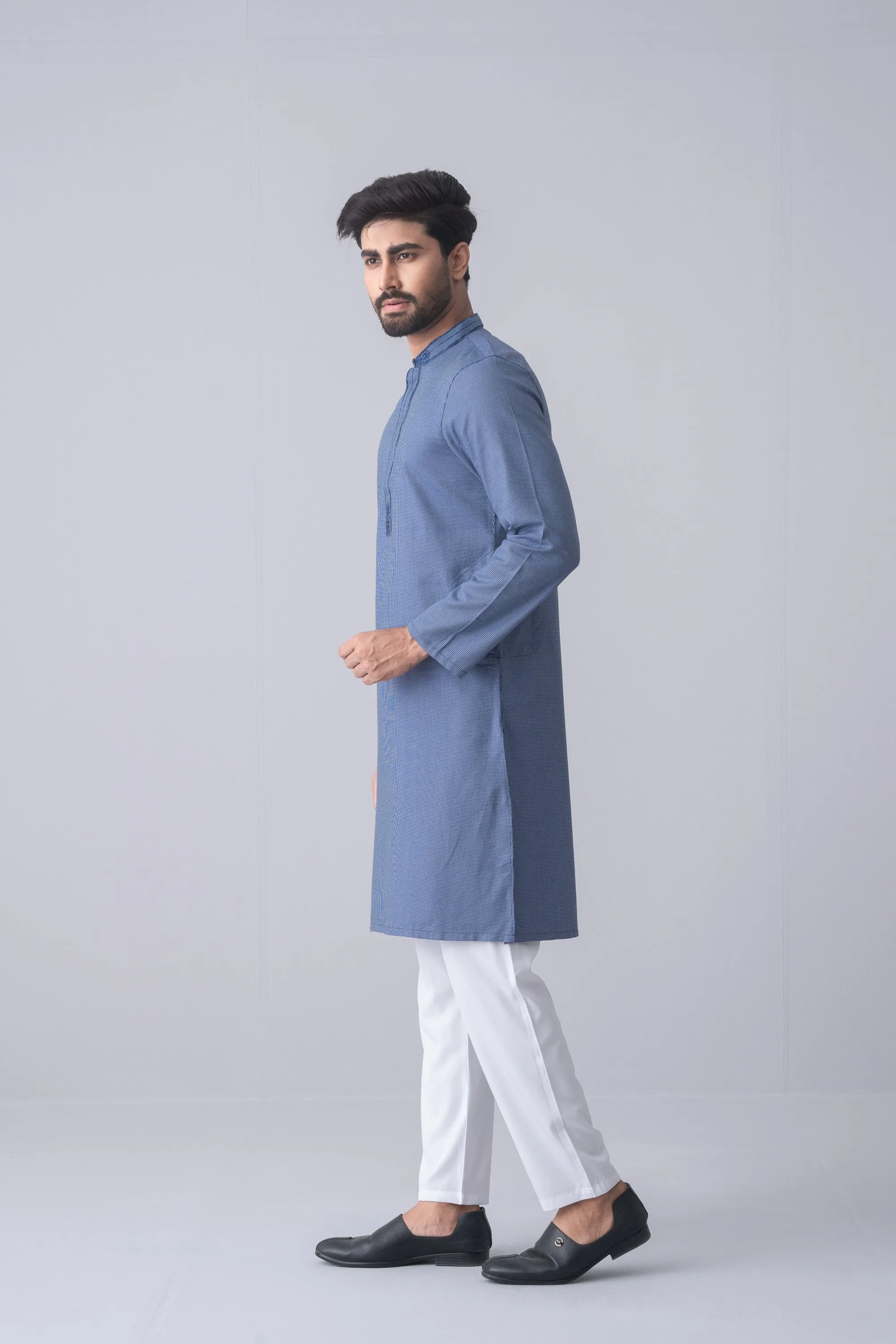 Slim Fit Embroidered Semi Formal Dobby Panjabi