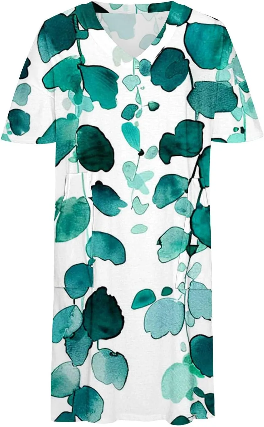 Summer Dress for Curvy Women Loose Short Sleeve Dress Casual V Neck Dress with Pockets Spring Wedding Guest Dresses