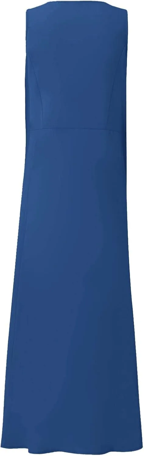 Summer Dresses for Women 2025 Linen Maxi Dresses Flowy Sleeveless Sundress with Pockets U Neck Boho Dress for Beach