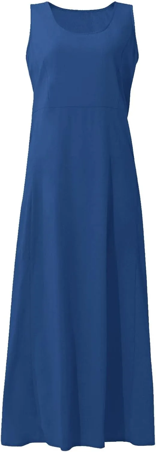 Summer Dresses for Women 2025 Linen Maxi Dresses Flowy Sleeveless Sundress with Pockets U Neck Boho Dress for Beach