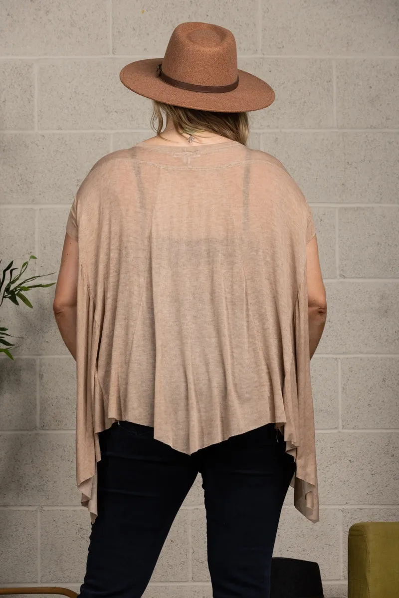 TAUPE OVERSIZE ASYMMETRIC HEM PLUS SIZE KNIT TOP-PTL11719SA