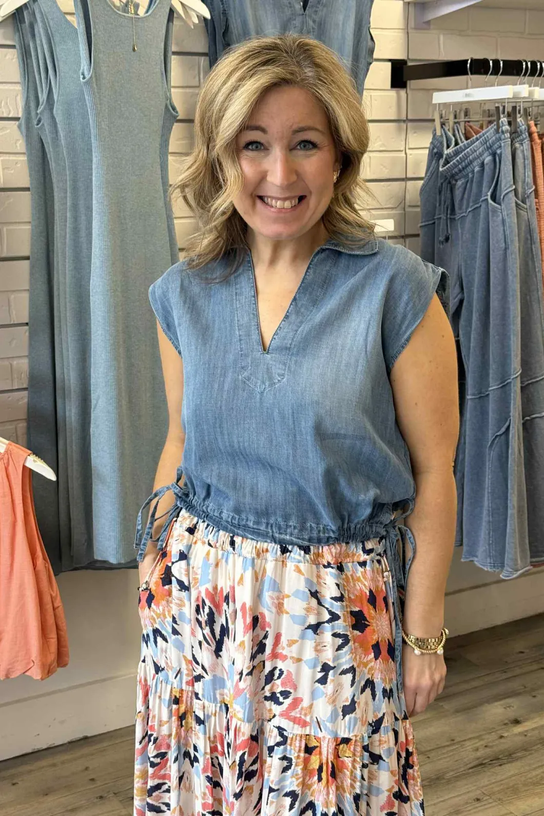 Tencel Drawstring Sleeveless Top