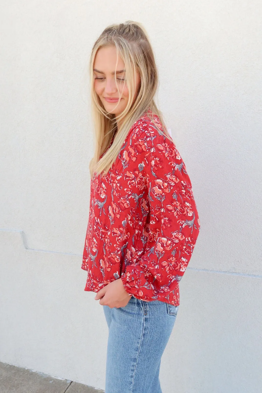 Tribal Brand Scarlet Printed Button Front Blouse