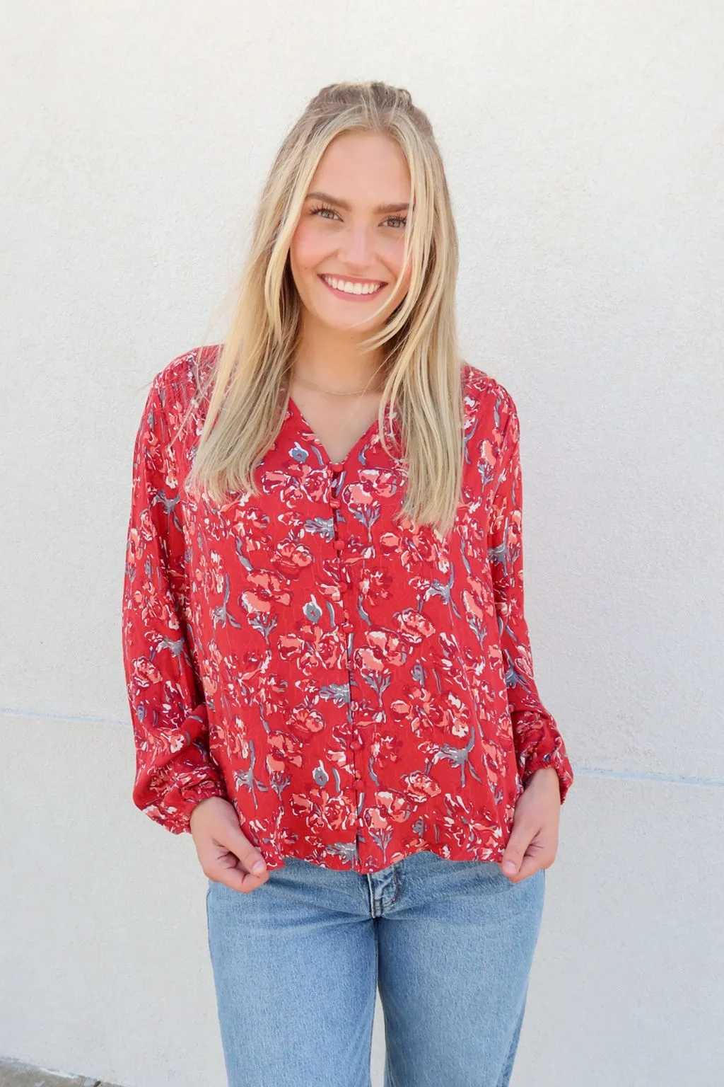 Tribal Brand Scarlet Printed Button Front Blouse