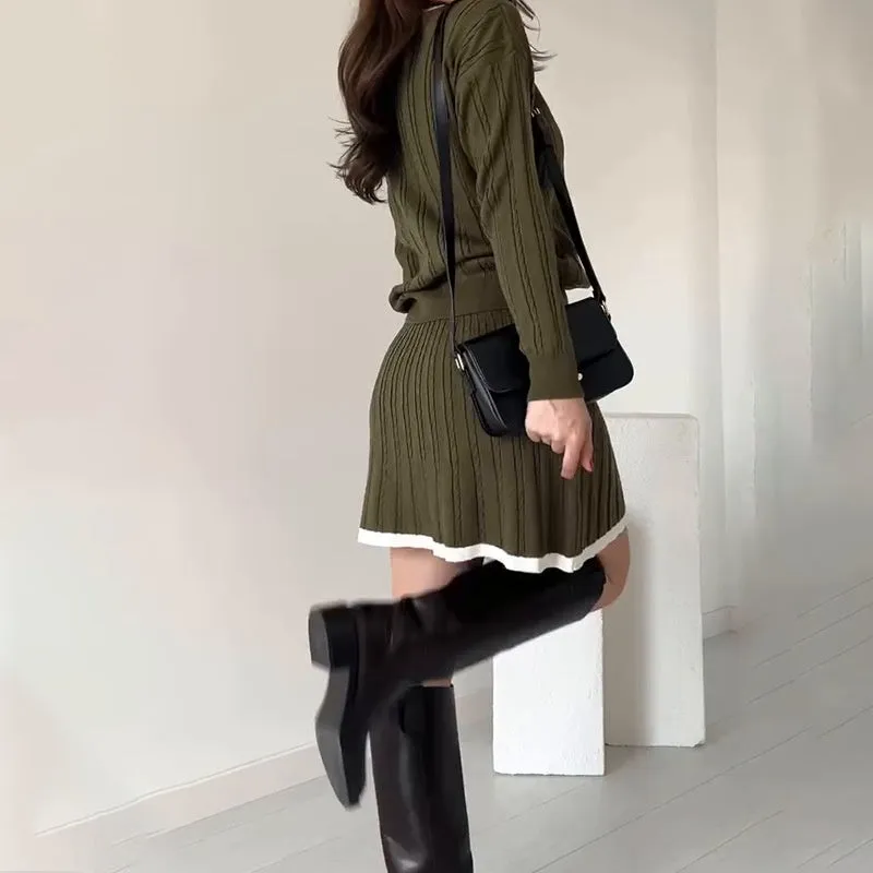 Two-piece knitted jumper and short skirt for women