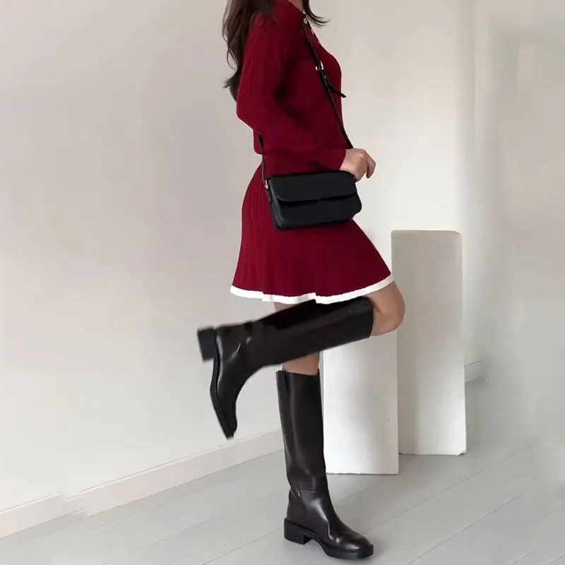 Two-piece knitted jumper and short skirt for women