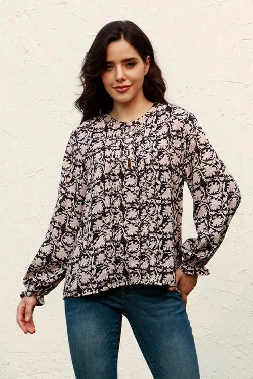 Weekend Vibe Quarter Button Long Sleeve Blouse