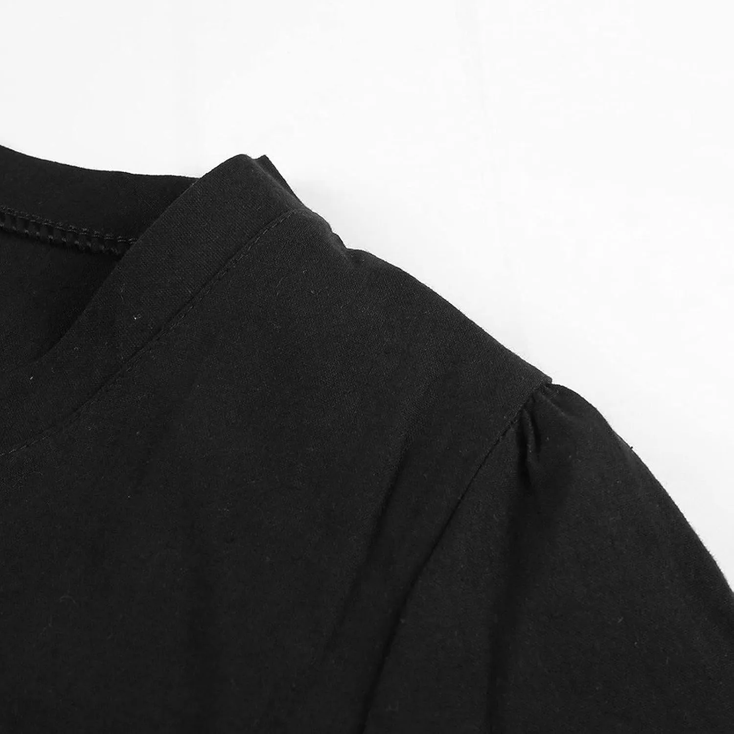 Women's Cotton Linen Midi Dress V Neck Short Sleeve Causal Loose Fit Tshirt Dresses Summer Plus Size A-Line Dress