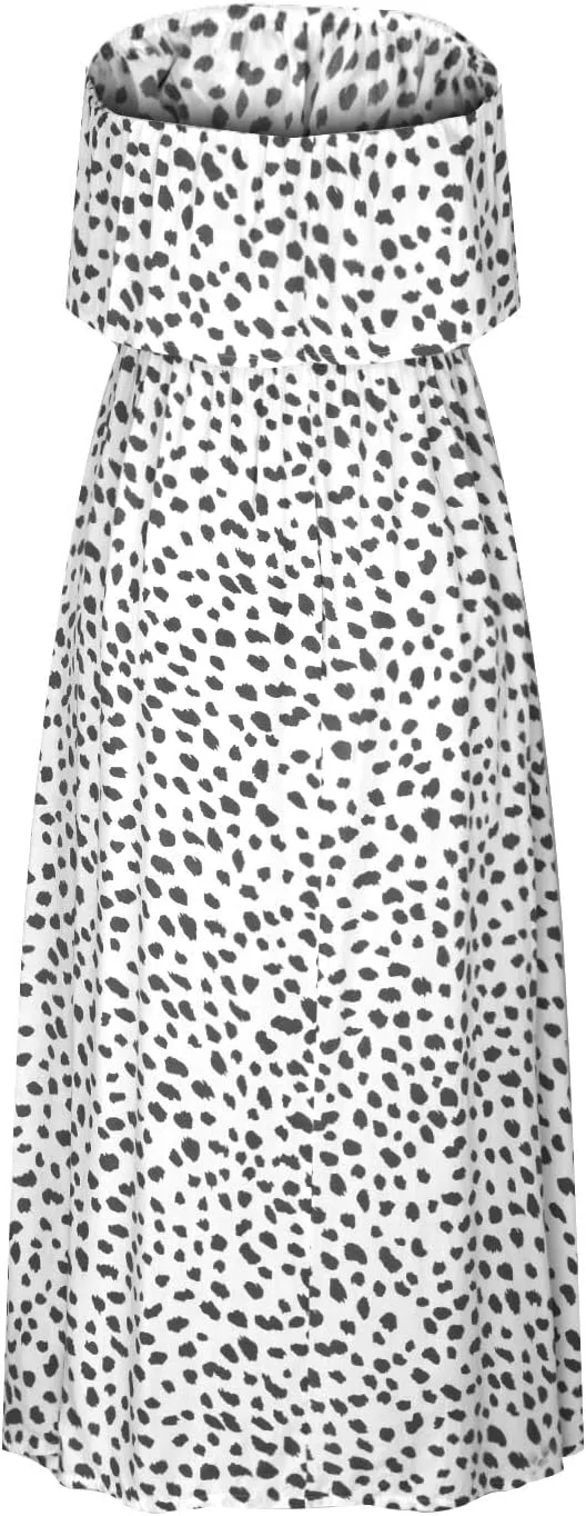 Women's Leopard Print Bustier Dress Waist Cinching High Elastic Dresses Ankle Length Split Sexy Flowy Sundress