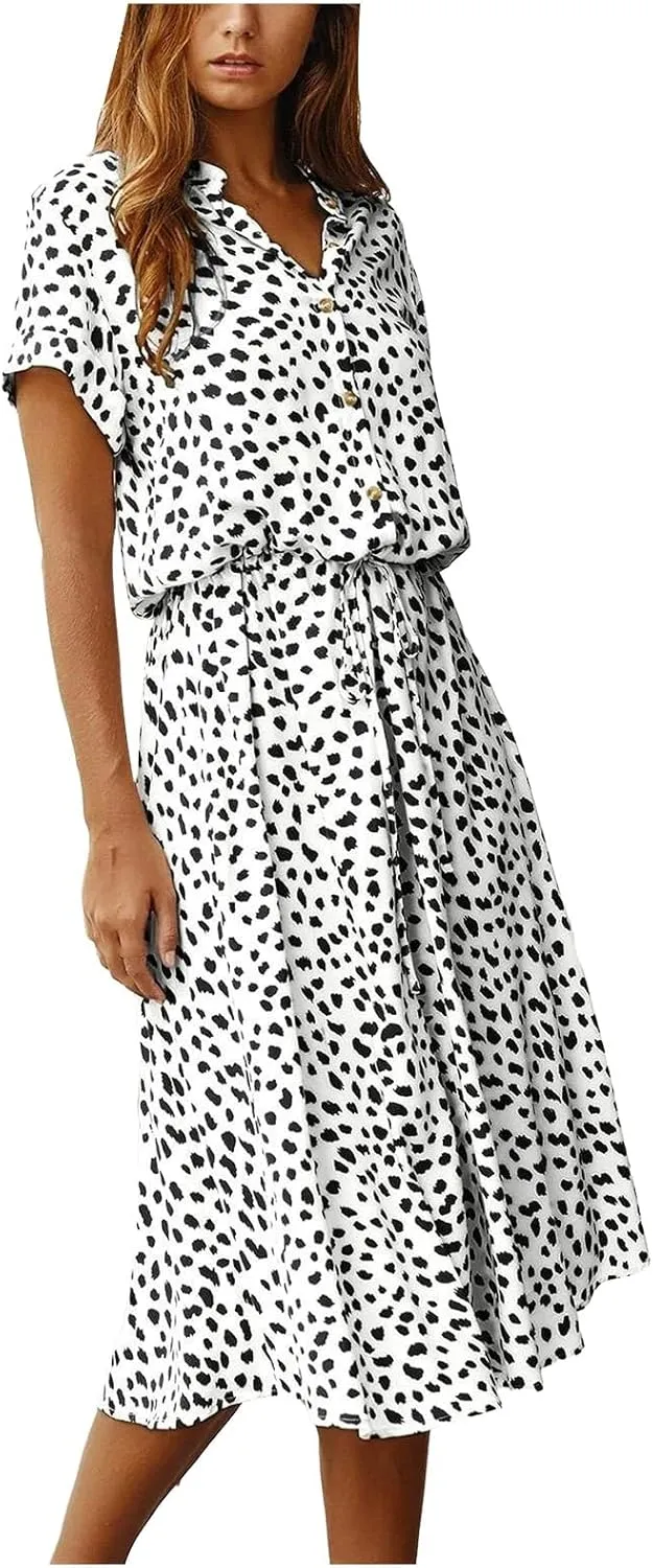 Women's Spring Dresses Summer Casual Loose Floral Print Dress 2024 V-Neck Short Sleeve Boho Maxi Dresses, S-3XL