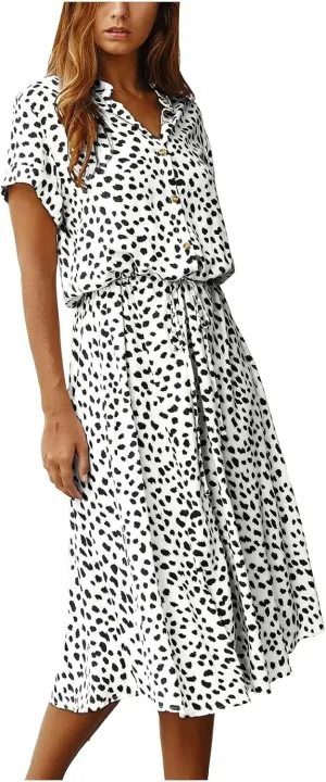 Women's Spring Dresses Summer Casual Loose Floral Print Dress 2024 V-Neck Short Sleeve Boho Maxi Dresses, S-3XL