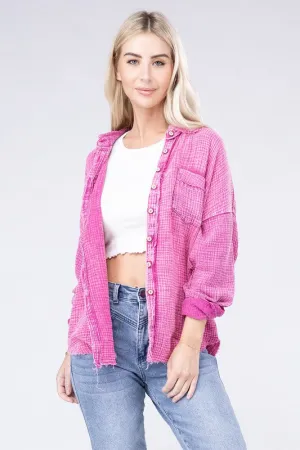 Zenana Washed Double Gauze Button Down Shirt